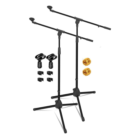 5 Core Mic Stand Floor Pair Universal Height Adjustable Tripod Microphone Stands w Extending Telescoping Boom Arm - MS 080 2Pcs