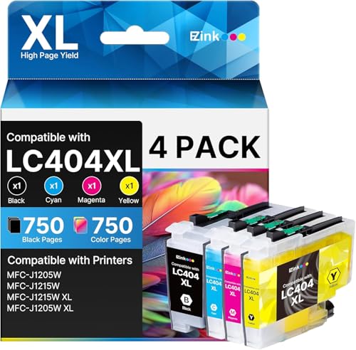E-Z Ink LC404 MFC-J1205W LC 404 XL Ink Cartridges for Brother Printer 4Pack