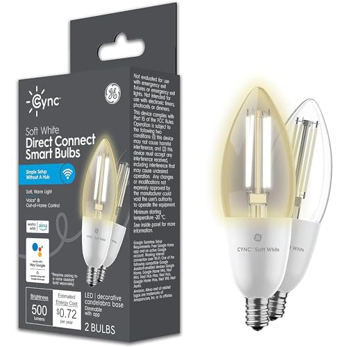 GE CYNC Smart LED Light Bulb, B11 Candle Light Bulb, Works with Amazon Alexa and Google Home, WiFi Light, 60W Equivalent, Soft White, Small Base (Pack