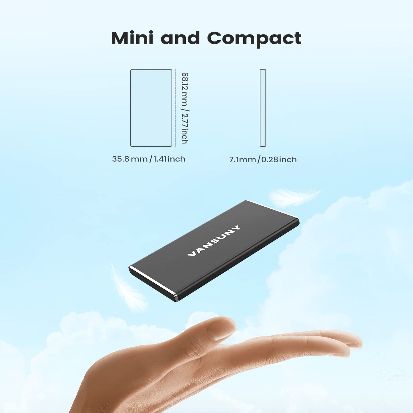 Vansuny 500GB Portable External SSD, USB 3.1 Gen2 450MB/s High-Speed Data Transfer, Metal USB C Mini Portable External Solid State Drive for PC