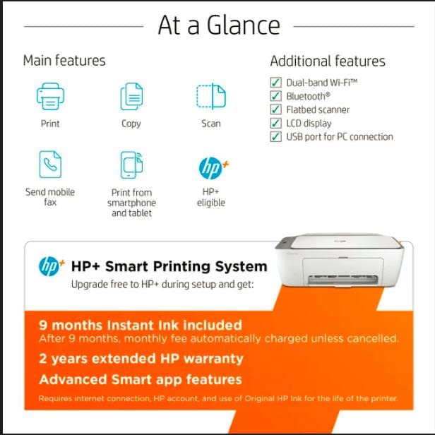 HP DeskJet 2723e All-in-One Wireless Color Inkjet Printer?Print Scan Copy - LCD Display, 4800 x 1200 dpi, 9 Months Free Instant Ink WiFi, Bluetooth