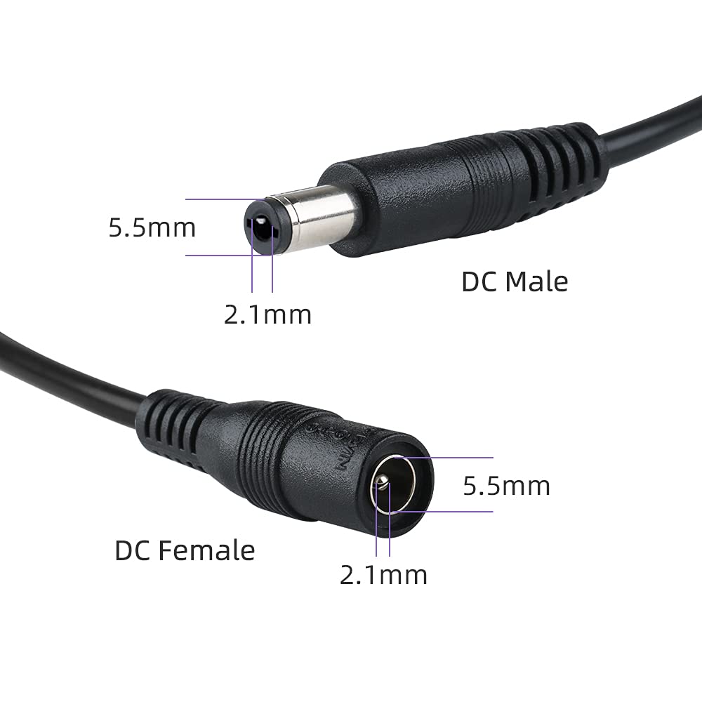 Power Extension Cable 100ft 5.5mm x 2.1mm 12 Volt Male to Female Plug Cord for CCTV IP Security Cameras DVRs and More Devices Black…