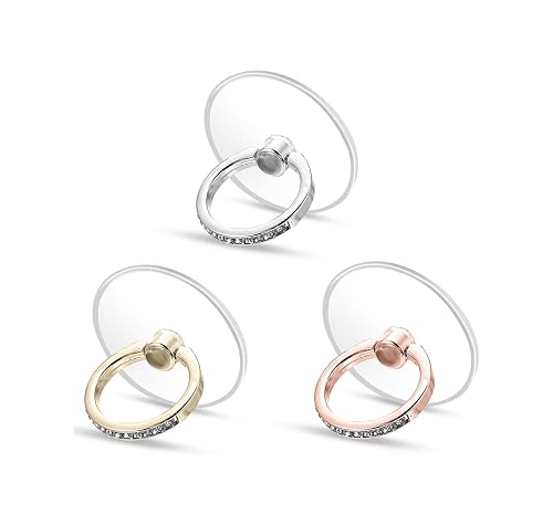 3 Pcs Finger Ring Set Stands Cellphone Ring Holder, Rhinestones Phone Holder 360° Rotation Ring Stand, Clear Cell Phone Kickstand for Most of Phones