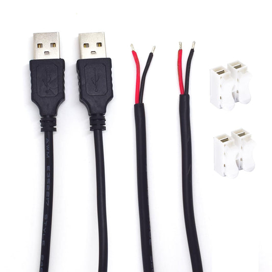 ELNONE 2PCS 20AWG USB Pigtail, 0.3M/1FT USB 2.0 Male Plug, 5V 5A Black Power Cable with Spring Wire Connector