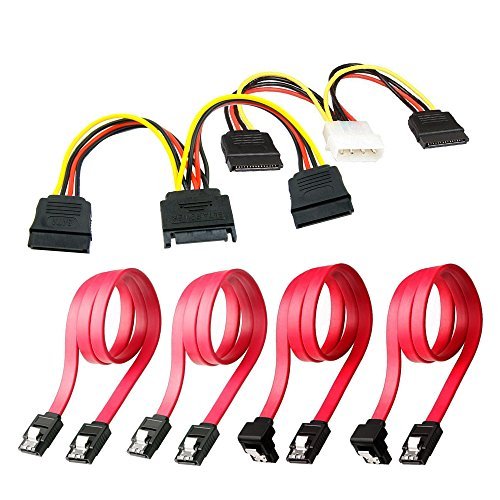 Qook Hard Drive Connector Pack: 4in1 SATA Data & Power Splitter Cables (6-pack)