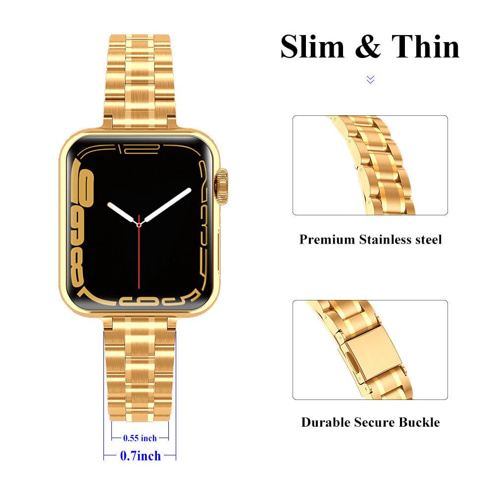 CSJCUBIC Metal band Compatible with Apple Watch Band 38mm 40mm 41mm 42mm 44mm 45mm for women, Slim and Thin Stainless Steel Replacement Adjustable