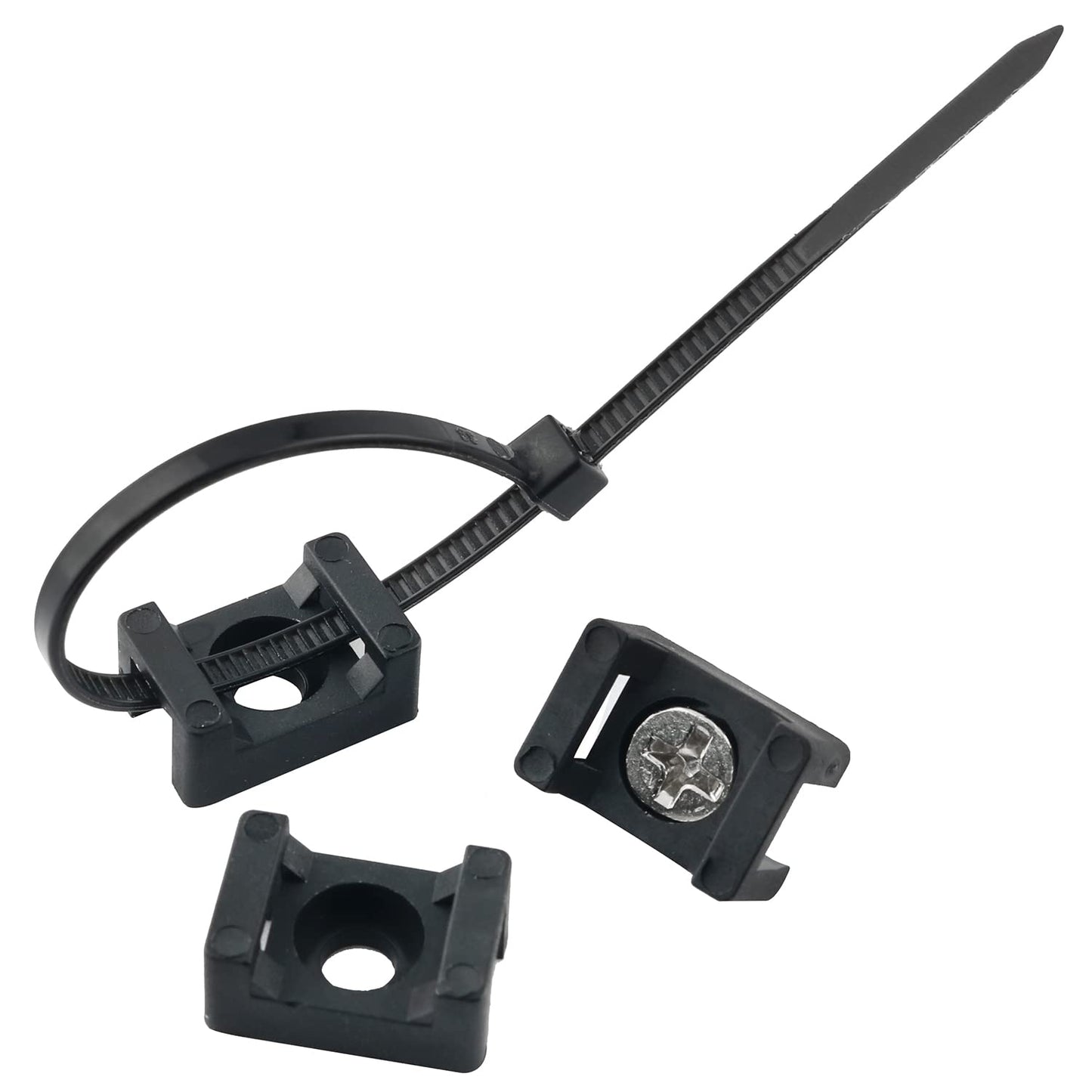 Saddle Type Mounts Base with 4.7inch Cable Ties and Tapping Screw ZZLZX 50 Sets 4.7 Inch Black Cable Zip Ties and Wire Cable Clips with Screw,Saddle