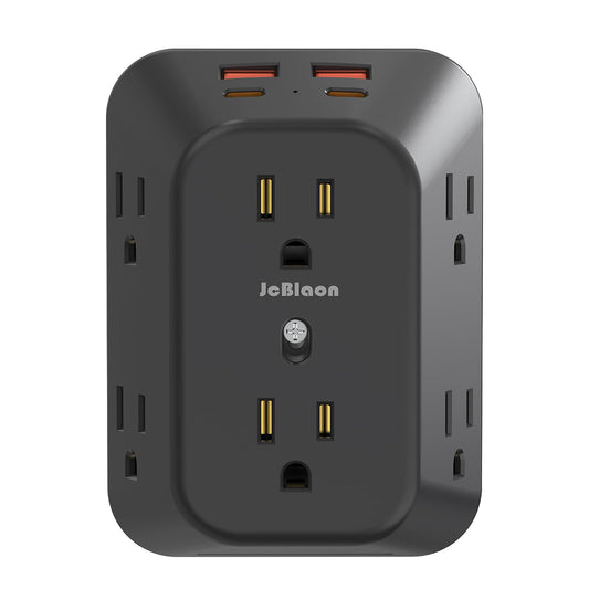 USB Wall Charger Electrical Outlet Extender, Surge Protector, 6 Outlet Splitter with 4 USB Outlet (2USB A, 2USB C) 4-Sided 1050J Power Strip Multi