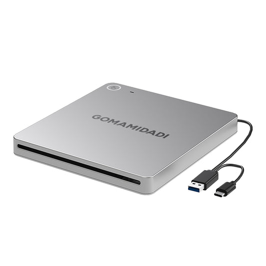GOMAMIDADI External DVD CD Drive, USB 3.0 & Type-C Portable Burner & Reader for Laptop, PC, Mac, Windows 11/10/8/7, Plug & Play, Lightweight Design