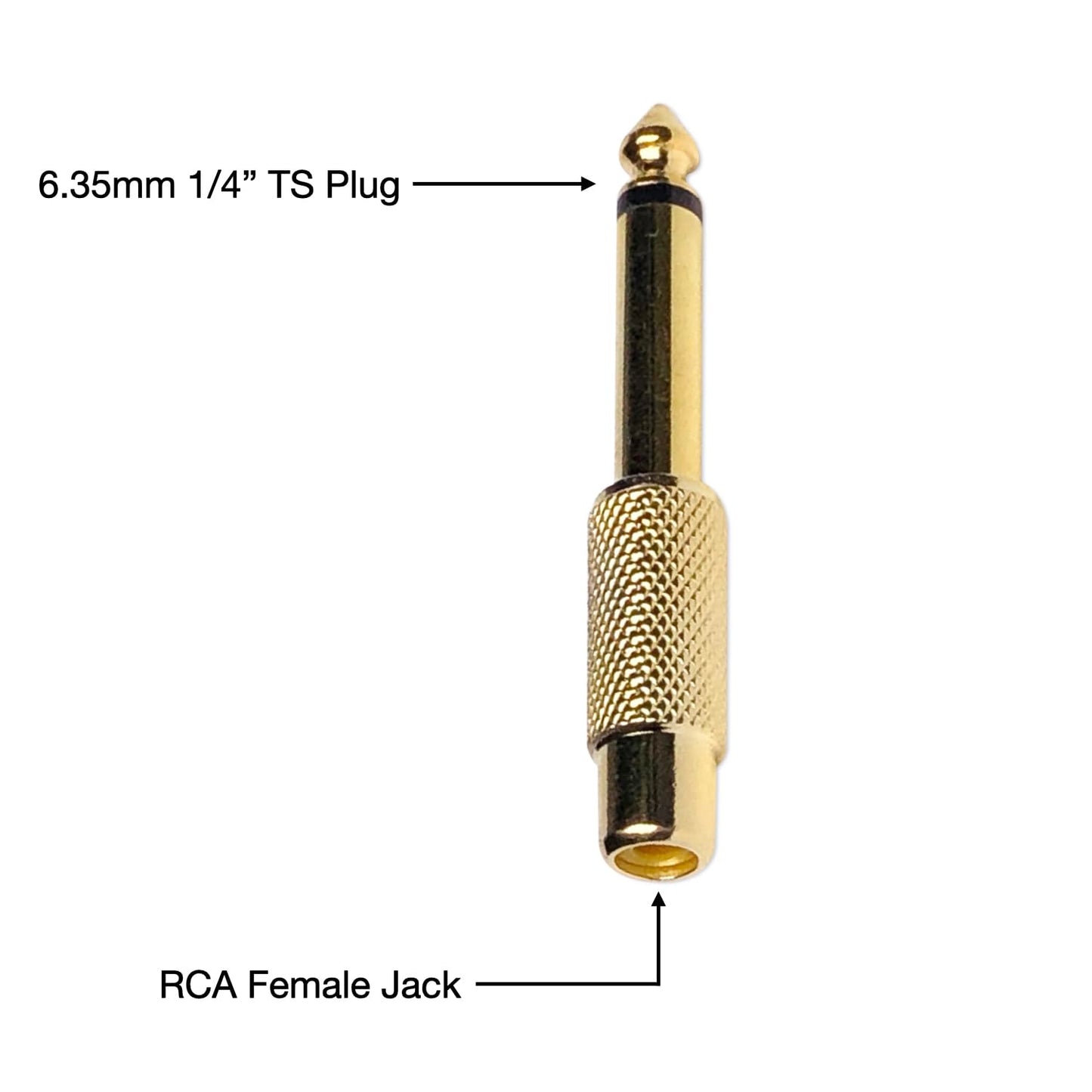 6.35mm 1/4" TS Plug to RCA Female Jack Adapter Connector - 6.35mm Mono Male to RCA Female, Gold-Plated, 10 Pack