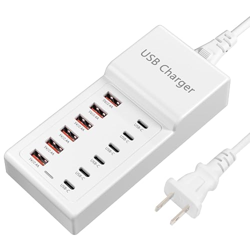 USB Charging Station 50w10A 12 Ports Multiple Charging Block, USB C Strip for iPhone 13/14/15/16/17/Smartphone/Tablet/Watch/Headphones and Multiple
