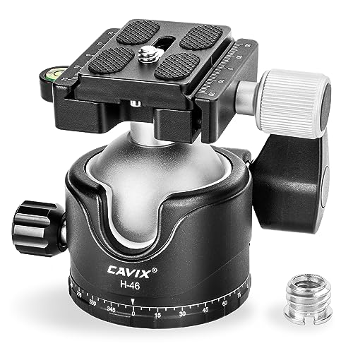 Tripod Ball Head, CAVIX H-46 Metal Ball Head Camera Tripod Head 44lbs/20kg Load with Arca Swiss Quick Release Plate for Tripod, Monopod, DSLR, Camera