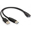 BSHTU USB 3.0 Cable Dual Power Charge Cables Y Adapter Type A Lead Male to Female Extension Code 30cm (5Gbps Data Transfer and Charging)
