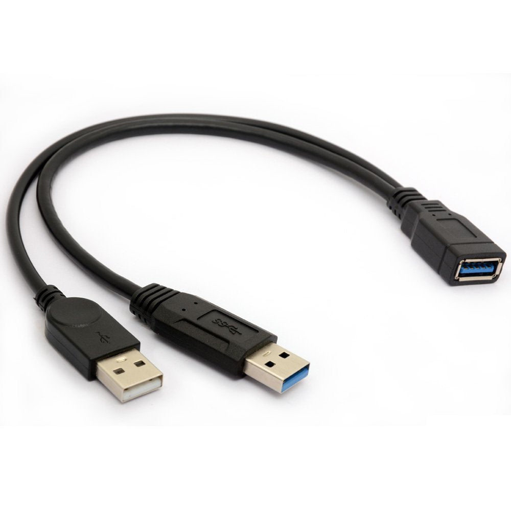 BSHTU USB 3.0 Cable Dual Power Charge Cables Y Adapter Type A Lead Male to Female Extension Code 30cm (5Gbps Data Transfer and Charging)