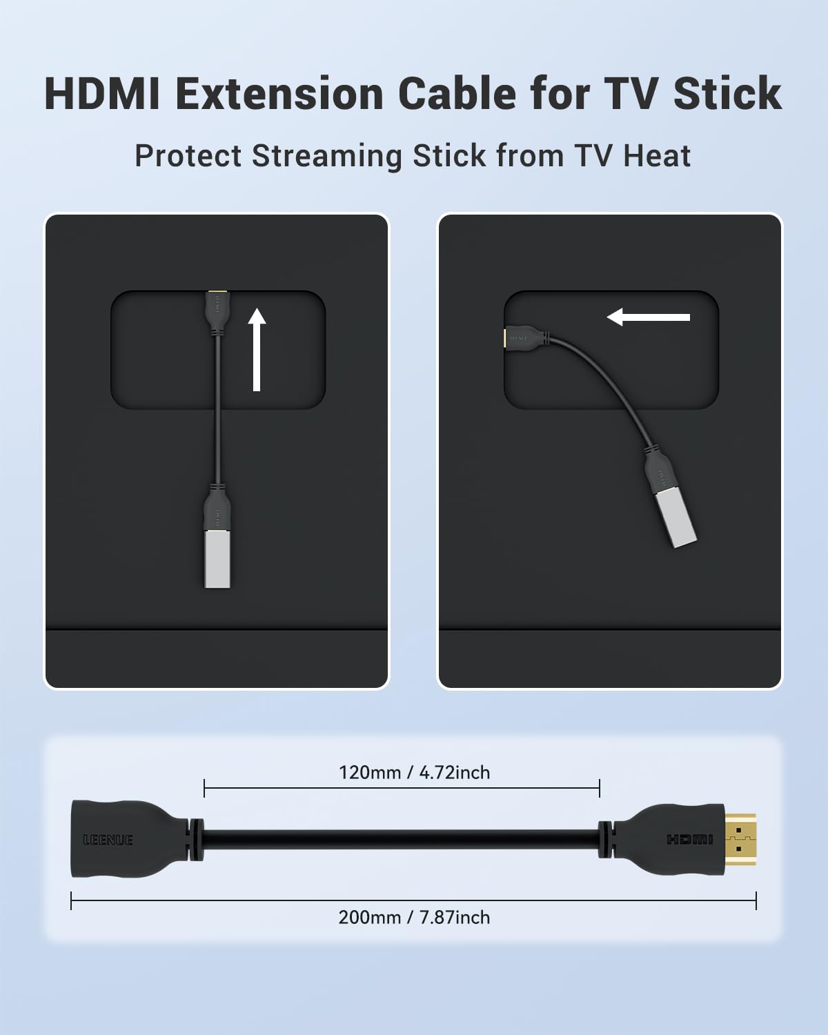 LEENUE HDMI Extender Cable, Male to Female Adapter, Short HDMI Extension Cable, Support 4K 3D Compatible with Roku TV Stick Laptop PC Nintendo Switch