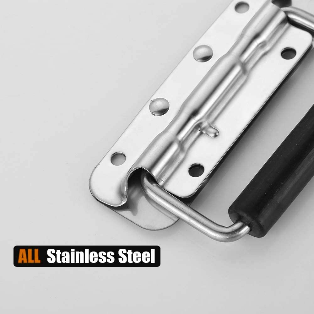 MIYAKO Heavy Duty Spring Loaded Handles - Chromed Holders with Rubber Grip | Surface Mount Speaker Cabinet, Tool Box | Chrome Finish | Highly