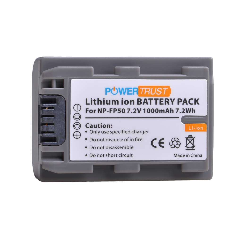 PowerTrust 2-Pack NP-FP50 Battery and Dual Charger for NP-FP30,NP FP50,NP-FP60,NP-FP70,NP-FP90,NP-FP51,NP-FP71,NP-FP91 Series DCR-HC30 40 43E 65 85