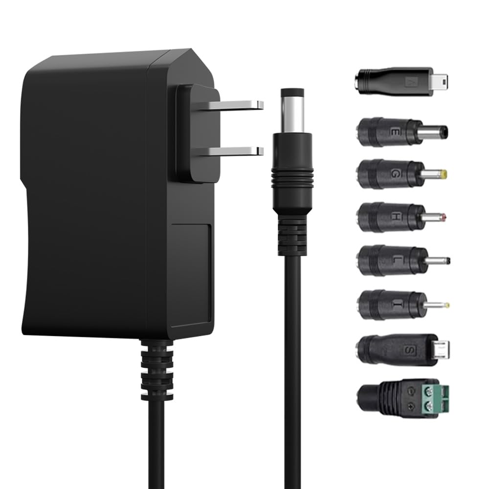 HYGAMOCC 12 V 2A Power Adapter with 8 Tips, 24W AC Adapter Charger Replacement for Router，Speaker,LED Strip Light, Monitor，Charger Power Supply Cord