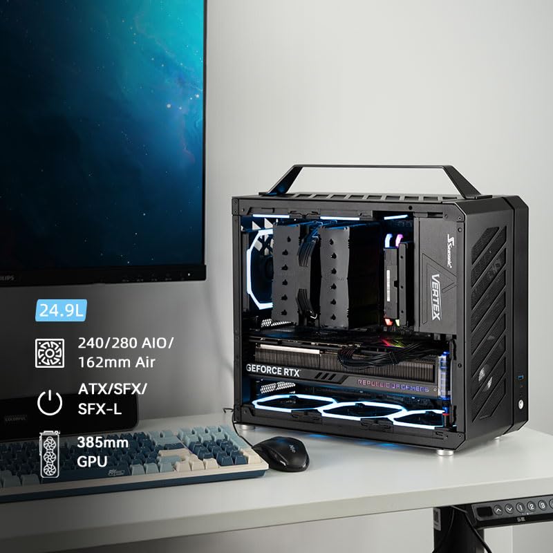 Mechanic Master C34Plus Portable Desktop ATX Case with Aluminum Handle - 5-Slot Mode Switchable, 240mm AIO Compatibility (RAM Height 44mm), Fits