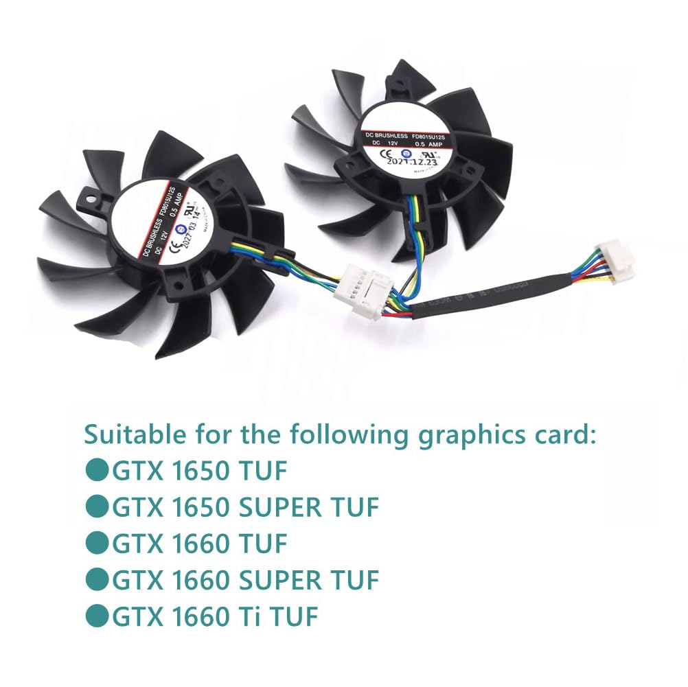 Rakstore FD8015U12S 75mm Graphics Card Cooling Fan Replacement for ASUS TUF GTX 1650 1650 Super GTX1660 1660 Super GTX 1660 Ti TUF Cooler Fan
