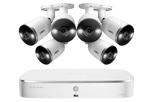 Lorex Technology N4K2SD-86WB Surveillance System Featuring N842A82 Fusion 4K 2TB NVR and 6 E892AB 4K 8MP Active Deterrence Bullet Camera