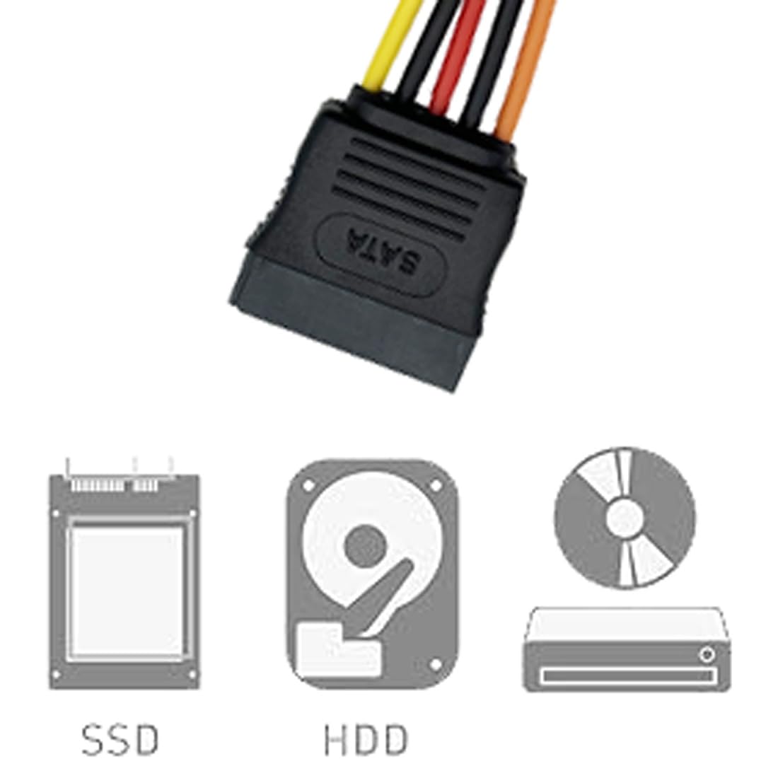 Dosyerlbf 11.8 Inch 15 Pin SATA Power Extension Cable - SATA Power Male to Female Extender - Hard Drive Power Cable, SSD Power Cable - 30CM (2)
