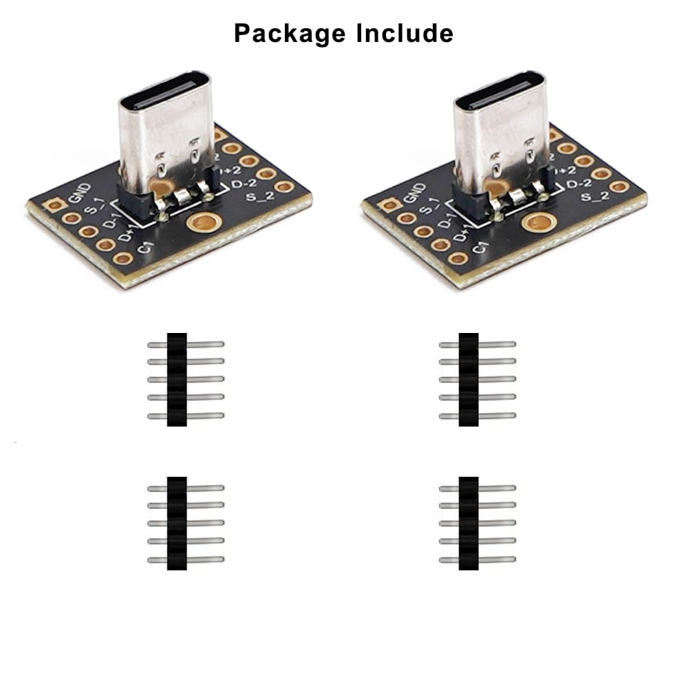 Treedix 2pcs USB Type C Breakout Board-Vertical Female Connector USB Type C Connector Board PCB Converter Board