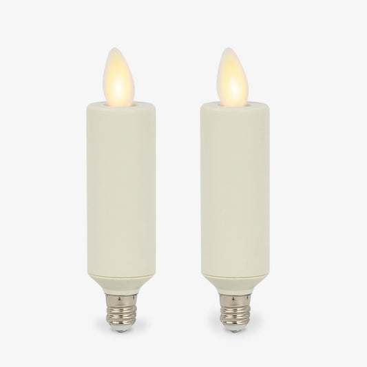 Luminara Set of 2 Pearl Ivory Flameless Candle E12 Taper Bulbs Flat Top - 1" x 4" for Chandeliers, Wall Sconces and Lighting Fixtures