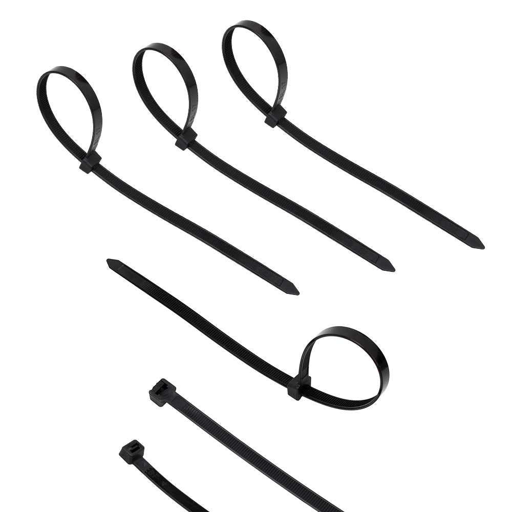 Each 100 Pack KOOWIN 4+6+8+12 inch Self-Locking Eco-Friendly Black Nylon Plastic Cable Zip Ties Assorted Sizes Heavy Duty Wire Tie Wraps for Home