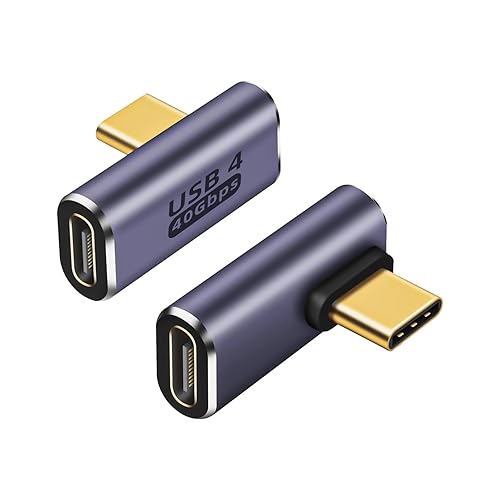USB C Right Angle Adapter 100W PD, USB4 Type C Adapter 40Gbps, 90 Degree USB C Right Angle Adapter Support 8K 60Hz Video with LED Light for ipad…