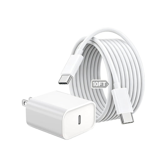 Fast Charger for AirPods Pro 3,20W Type C Airpods Wall Charging Block with 10Foot USB C to C Cable for 2025 AirPods Pro 3rd/2nd,AirPod 4,Air-Pods Max