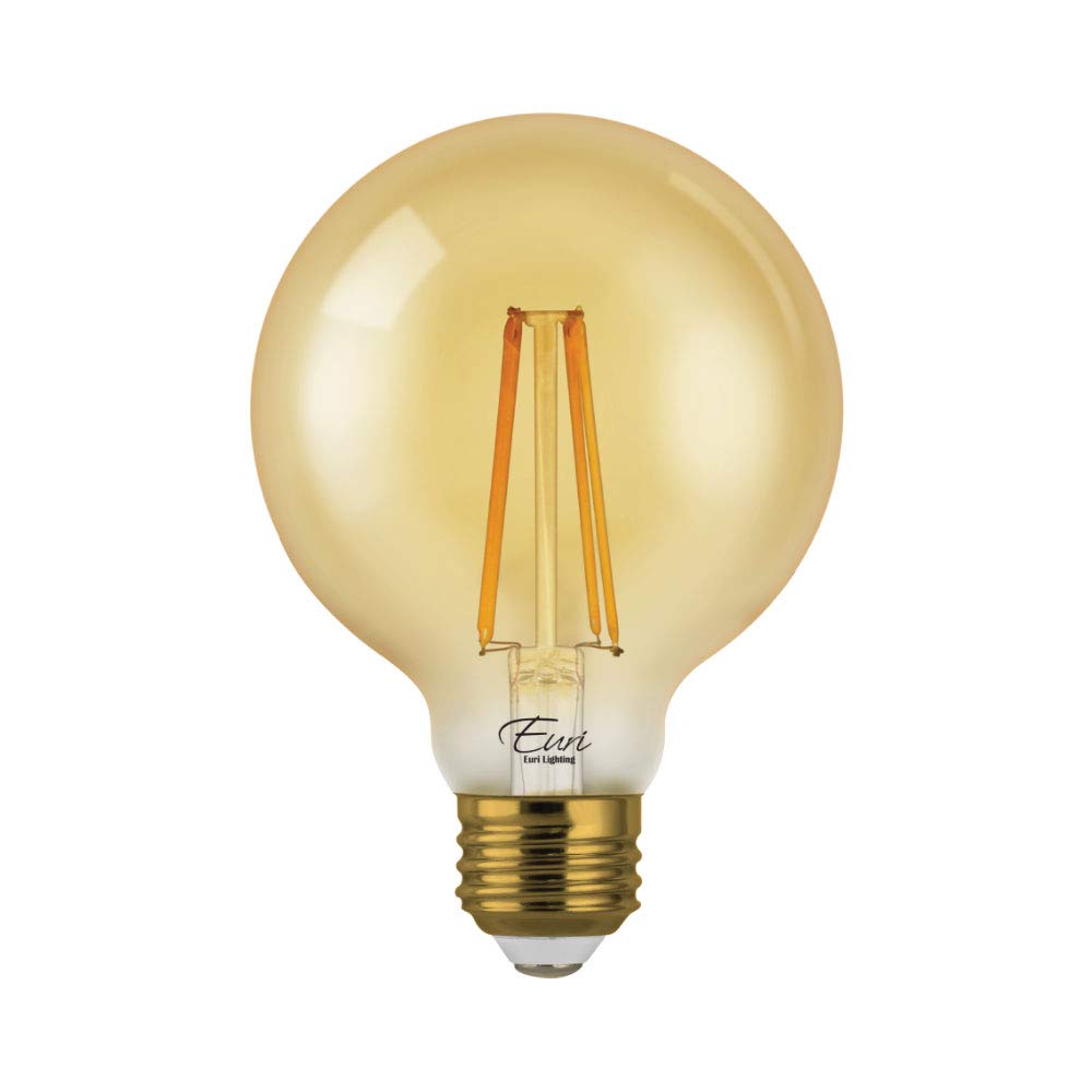 Euri Lighting VG25-3020ea, Dimmable LED G25 Globe Filament, 7W (75W Equal), Warm White (2200K), 600lm, 80CRI, 320° Beam, Amber, E26, 120V, Wet Rated