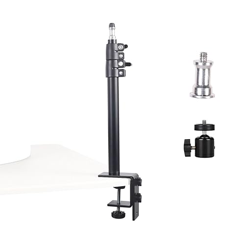 Camera Desk Mount Table Stand - Height & Angle Adjustable Light Stand 360° Rotation, Lightweight Aluminum for Live Streaming, Video Conferencing |