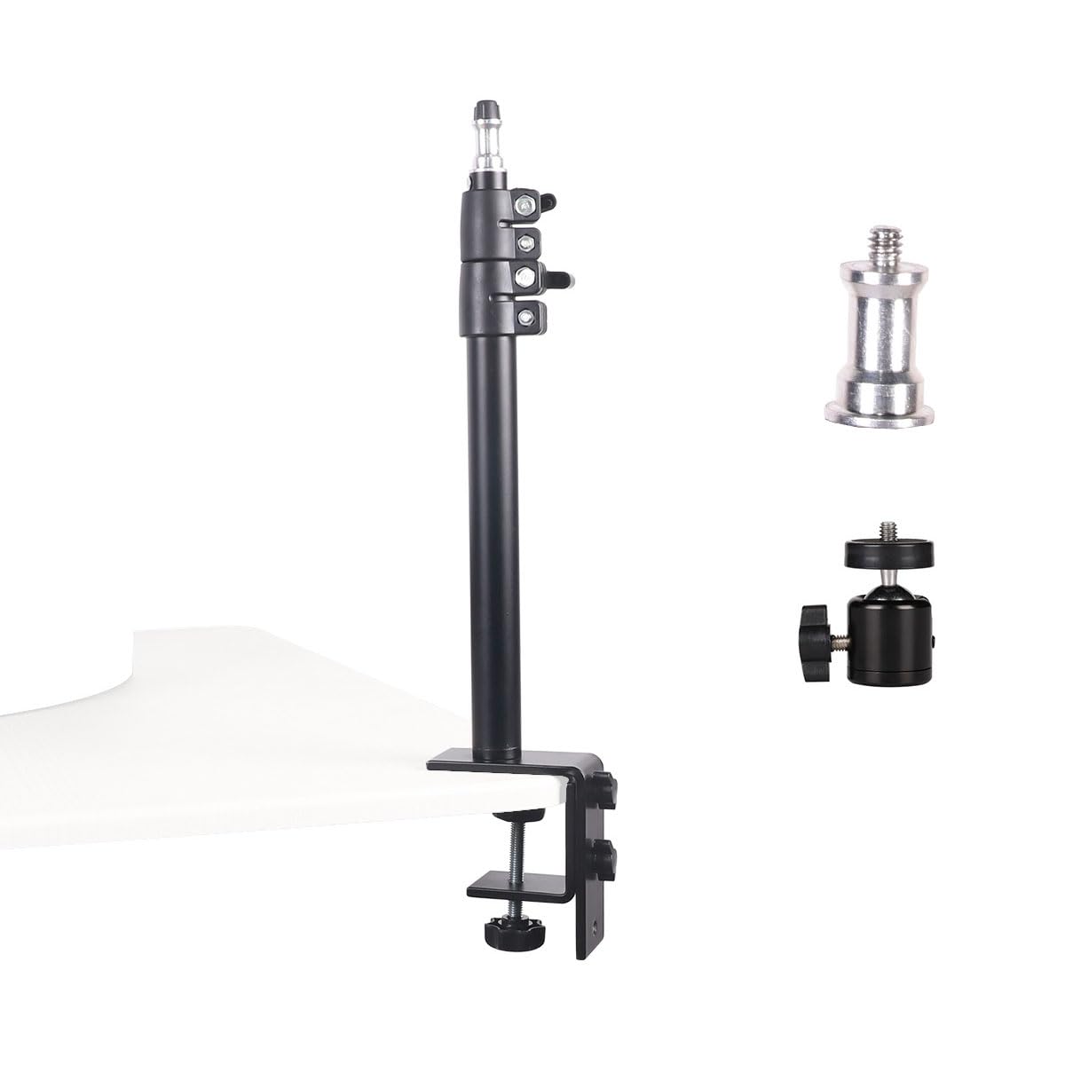 Camera Desk Mount Table Stand - Height & Angle Adjustable Light Stand 360° Rotation, Lightweight Aluminum for Live Streaming, Video Conferencing |