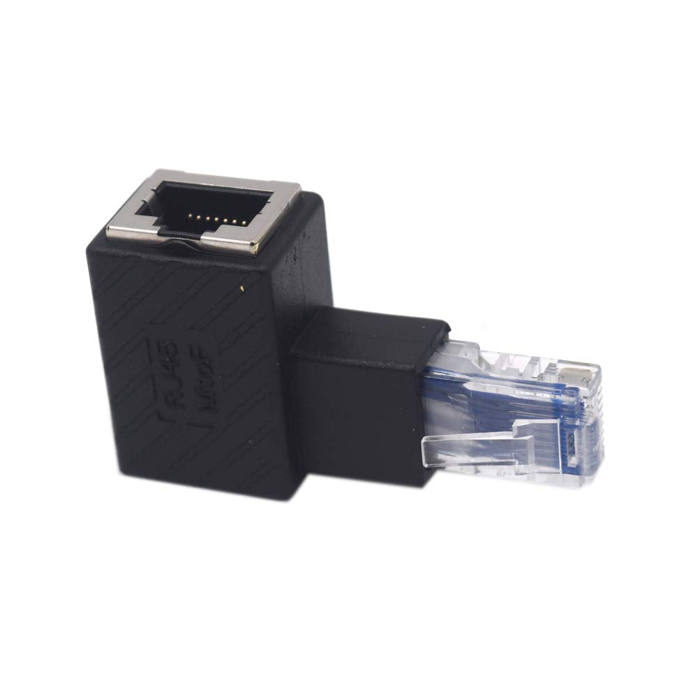 Kework 2 Pack Network RJ45 Extender, 90 Degree Left Angle Ethernet LAN RJ45 Male to Female Cable Extension Adapter Connector Coupler for Cat5 Cat5e