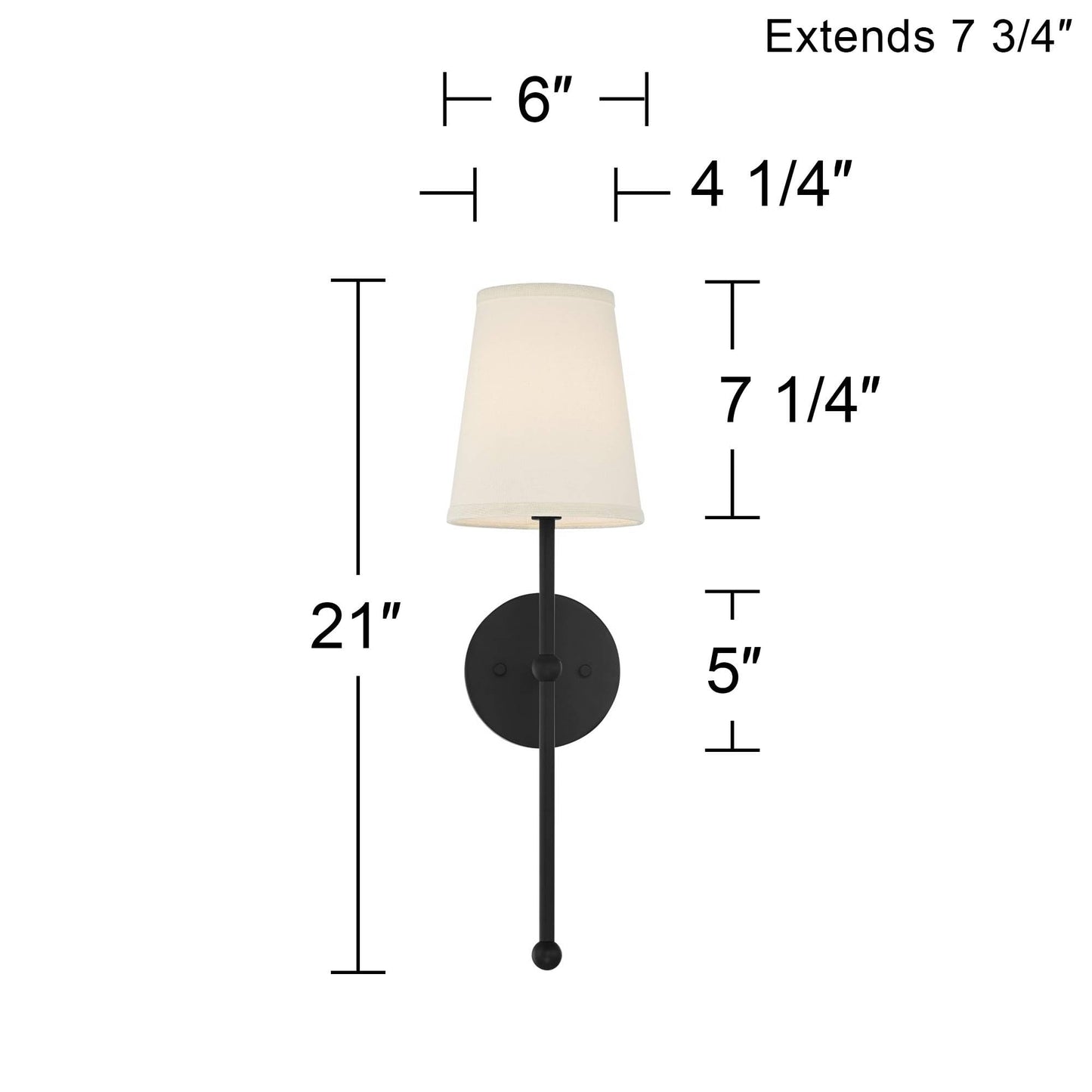 Possini Euro Design Elena Modern Wall Light Sconce Matte Black Metal Hardwired 6" Fixture Cream Linen Tall Drum Shade for Bedroom Bedside Living Room