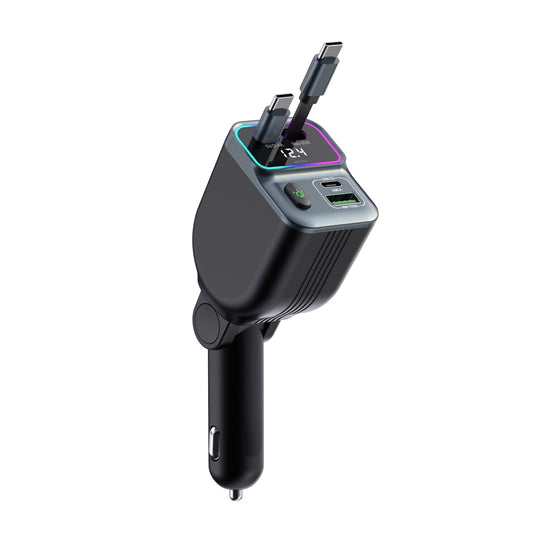 Retractable 32" Cord,83W Car Charger Adapter with PD 65W Type-C Cable, 4-in-1 Fast and Safe Charging, Zero Risk to Car & Device, Battery Voltage