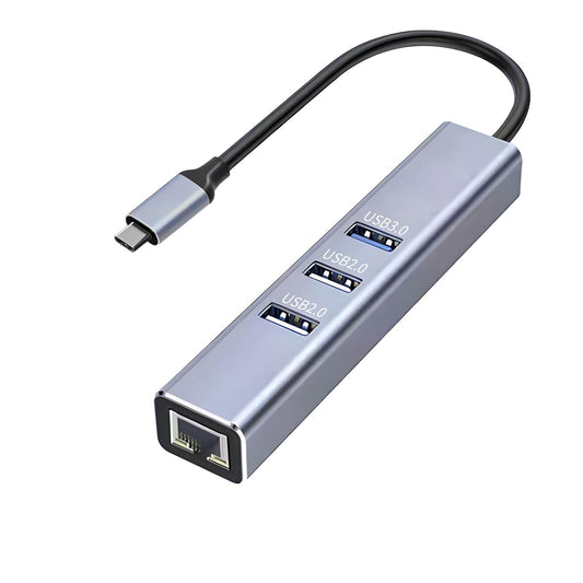 Hopjuery USB-C to Ethernet Adapter, 3-Port USB 3.0 Hub with RJ45 10/100 Ethernet Adapter(2X USB2.0 and 2xUSB3.0) Aluminum Network, Compatible