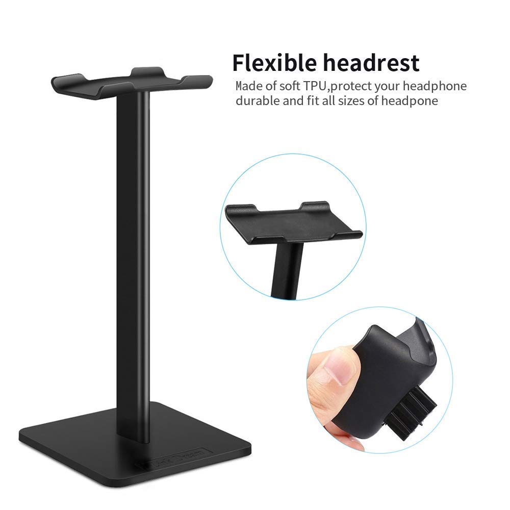 Headphone Stand Headset Holder- Gaming Headset Holder with Aluminum Supporting Bar Flexible Headrest Anti-Slip Earphone Stand for All Headphones…