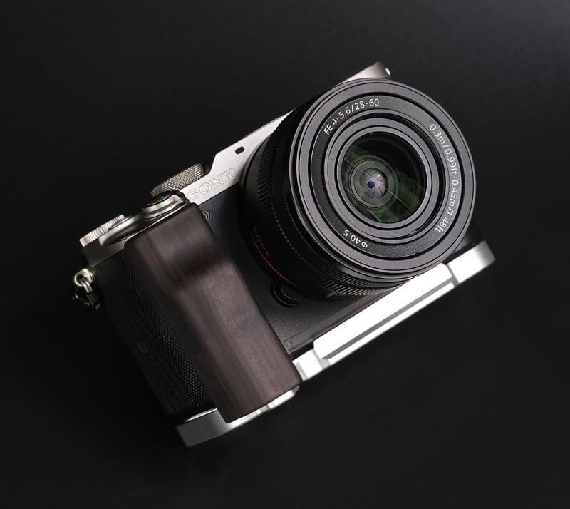 QR L Handle Hand Grip Wood Handle + Alloy Baseplate for A7C Camera Holder (Ebony + Sliver Alloy Baseplate)