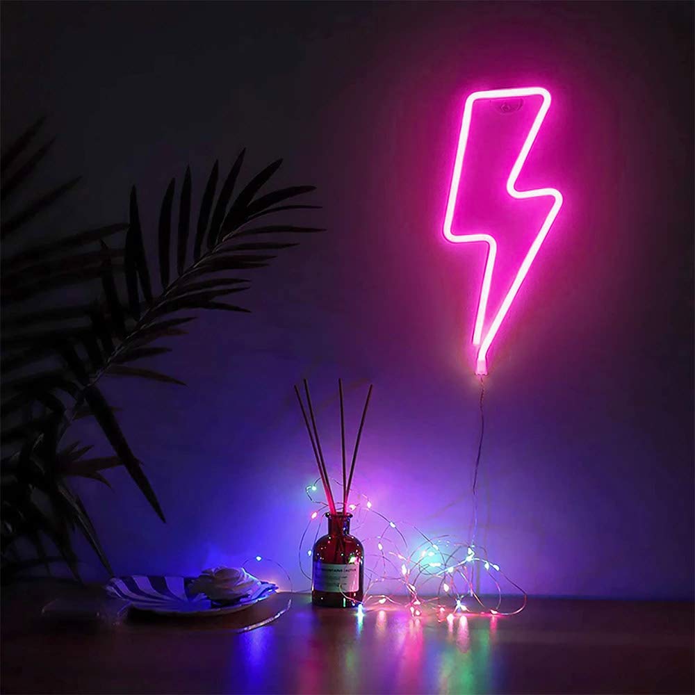 YouOKLight Lightning Bolt Neon Sign Lights, LED Wall Light Night Lights, Battery or USB Powered Neon Lights for Wall Decor, Bedroom, Kids Room, Living