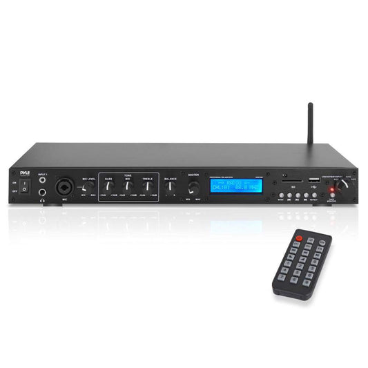 Pyle Rack Mount Studio Pre-Amplifier - Audio Receiver System w/ Digital LCD Display Bluetooth FM Radio Recording Mode Remote Control USB Flash or SD
