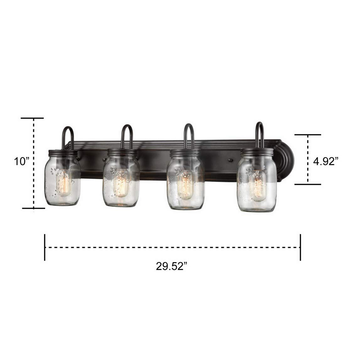 DIRYZON EUL Vintage Clear Glass Jar Wall Sconces 4-Light Bathroom Vanity Lighting Fixture Oil Rubbed Bronze