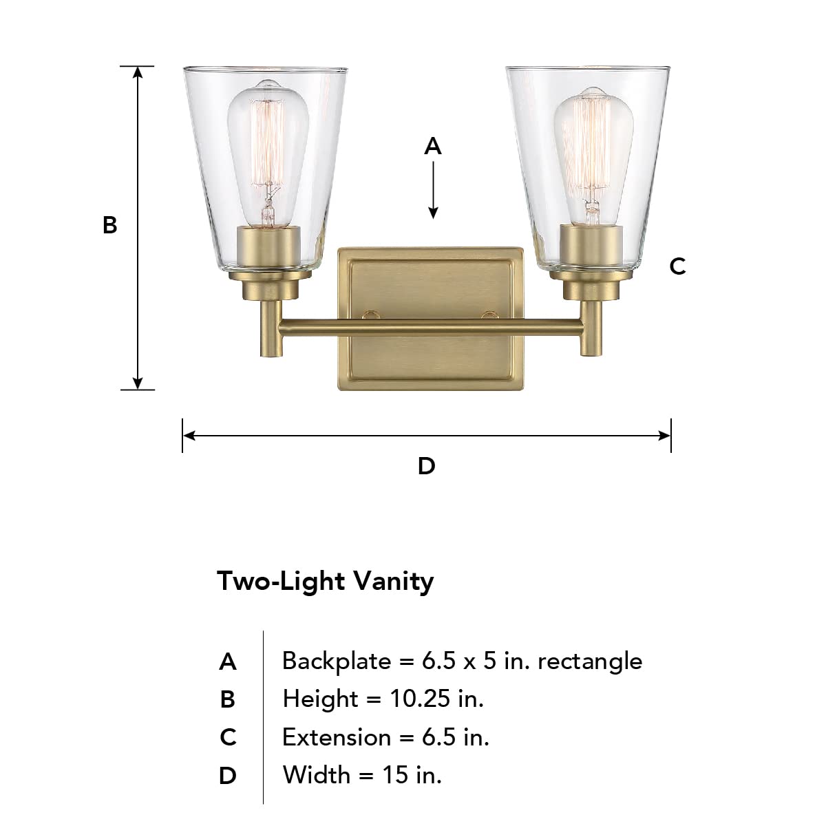 DESIGNERS FOUNTAIN 2-Light Westin Bathroom Vanity Lights Fixture, 15 Inch Wall Mount Sconce for Bedroom or Over Mirror, Brushed Gold, 95702-BG