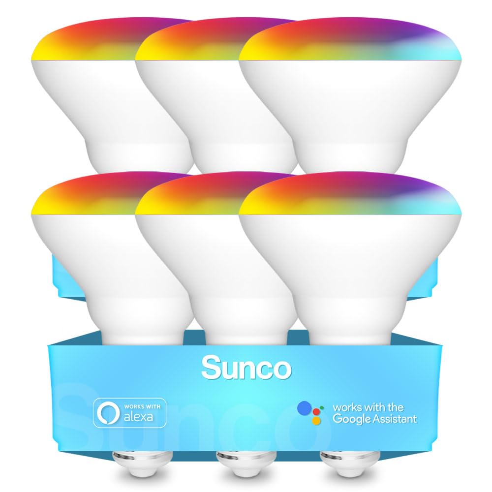 Sunco 6 Pack BR30 Smart LED Bulb Flood Light, WiFi, E26, 650LM, Dimmable