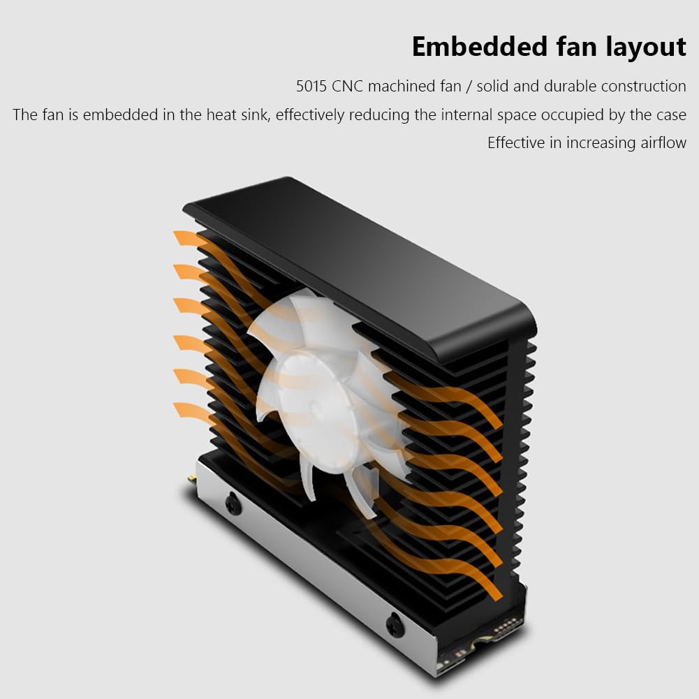 M.2 2280 NVMe SSD Heat Sink Aluminum Alloy Radiator Dissipation Thermal Pad 5V 3PIN ARGB CNC Tower Heatsink Cooler Fan Aura Sync with Cooling Fan