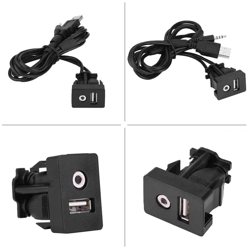 USB and Aux Port for Car, Universal Plastic and Copper 3.5mm Automotive USB Dual Port Panel Mount 3.5mm AUX Cable for Most Cars
