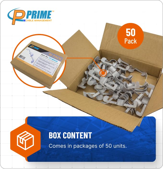 Prime Cable Management Conduit Cable Support Clip to Ceiling Wire, Threaded Rod & Flanges. Heavy Duty Spring Steel Clip 50 Pack