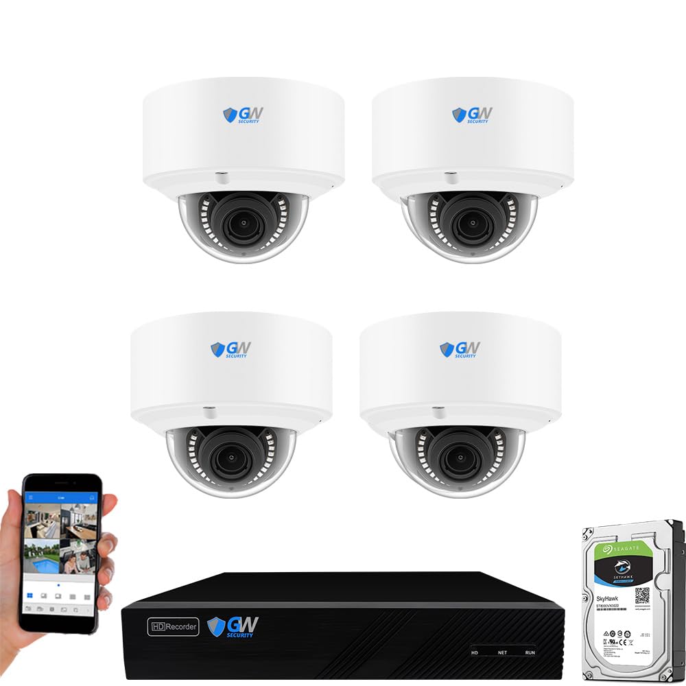 GW Security AutoFocus 4K (8MP) Smart AI Motorized Zoom Security Camera System, 8 Channel 12MP NVR with 4 x 8 Megapixel 2.7-13.5mm 5X Optical Zoom