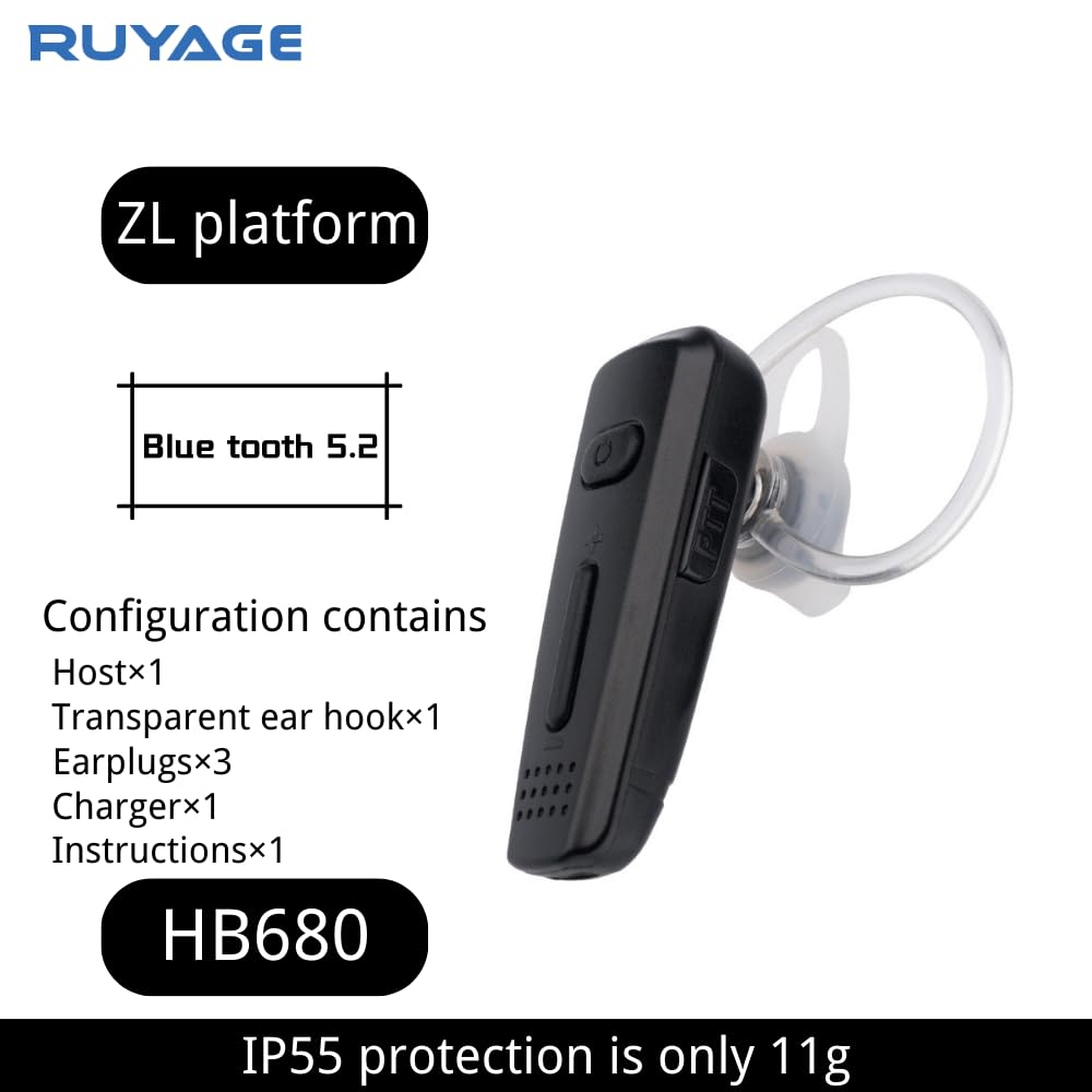 RUYAGE Bluetooth Earpiece Wireless Handsfree Headset with Microphone for Walkie Talkies,Andorid Phone, ZL20 ZL50 ZL60 ZL80